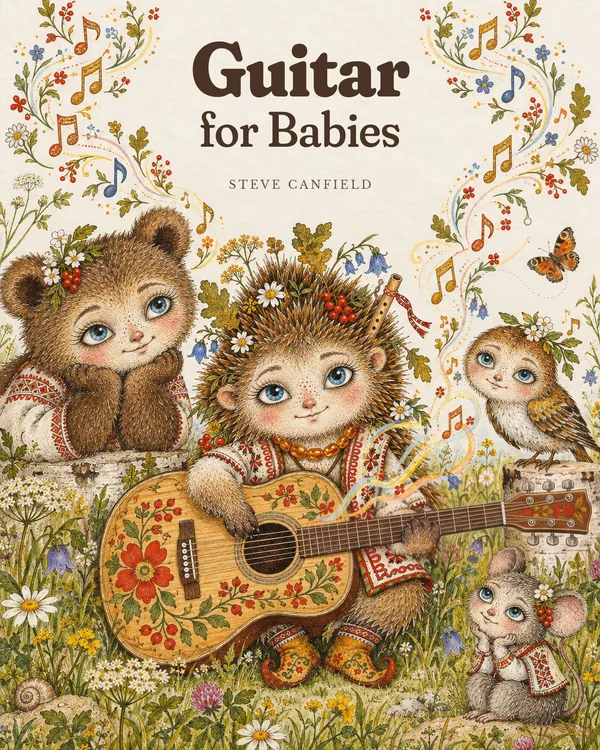 Guitar for Babies by Steve Canfield, front cover of the first guitar book to read to a baby