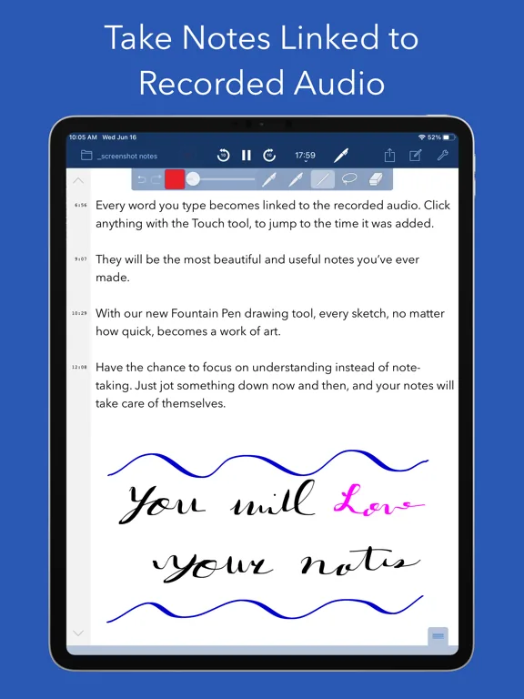 AudioNote 2 — every typed note is linked to the exact audio timestamp when it was taken, so tapping the note jumps playback to that moment.