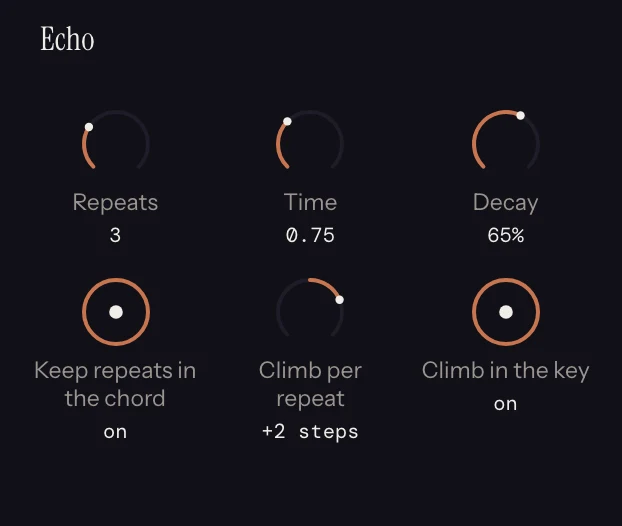 The Echo strip in Melody Rack, with its dials set.