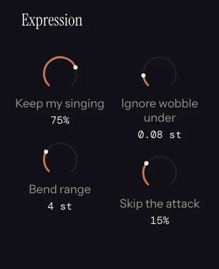 The Expression strip in Melody Rack, with its dials set.