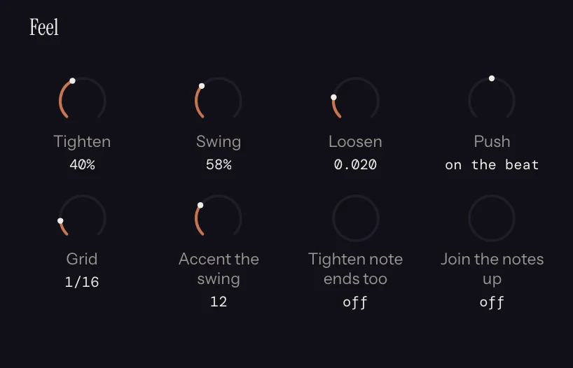The Feel strip in Melody Rack, with its dials set.