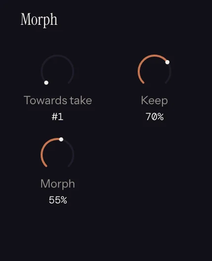 The Morph strip in Melody Rack, with its dials set.